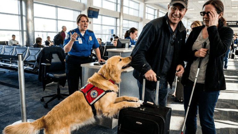 The Carry-On Warning: A Blind Woman’s Service Dog Kept Nudging Her Carry-On… Until One Stranger’s Hand Made The Gate Agent…